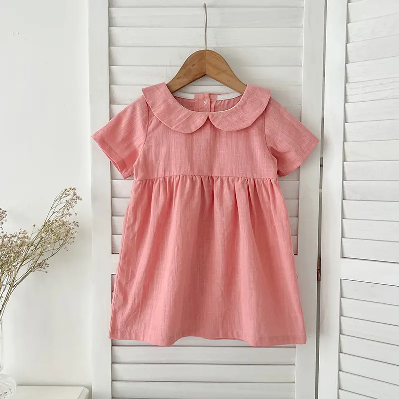 1-6Yrs Fashion Baby Clothing Dress Summer Infant Baby Girls Dress Linen Cotton Short Sleeved Ruffle Decoration Girl Lovely Dress