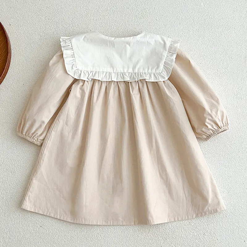 1-6Yrs Baby Girls Dress Autumn Casual Kids Clothes New Cotton Girls Princess Dress Big Turn Down Collar Dress Clothes Korean