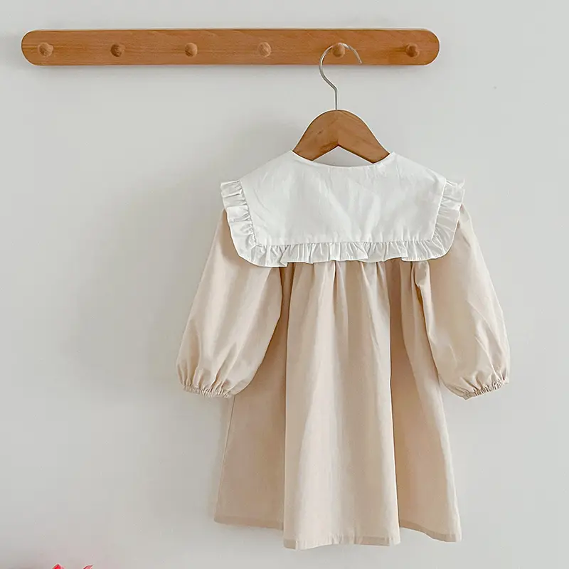 1-6Yrs Baby Girls Dress Autumn Casual Kids Clothes New Cotton Girls Princess Dress Big Turn Down Collar Dress Clothes Korean