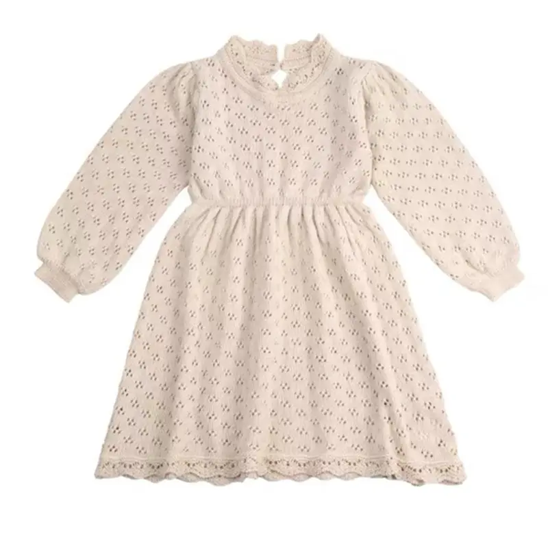 Autumn Knit Girl Costume Winter Baby Girls Lovely Princess Dress Children's Hollow-out Long-Sleeved Dress Knitted Woolen Dress