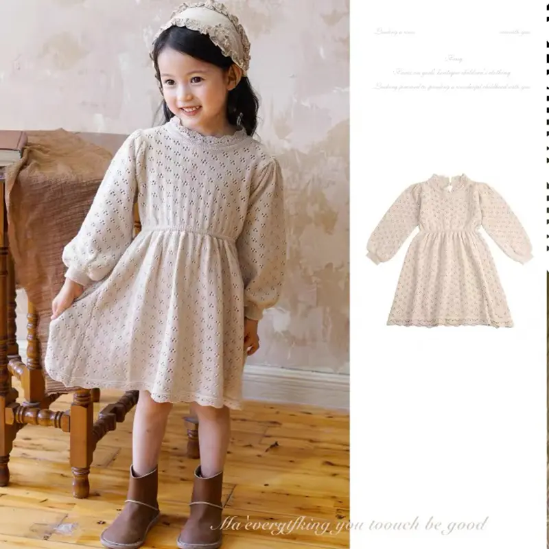 Baby Girls Hollow Out Knitting Dresses Toddler Girl Winter Knit Dress Beautiful Vintage Style Child Full Sleeve Girl Costume