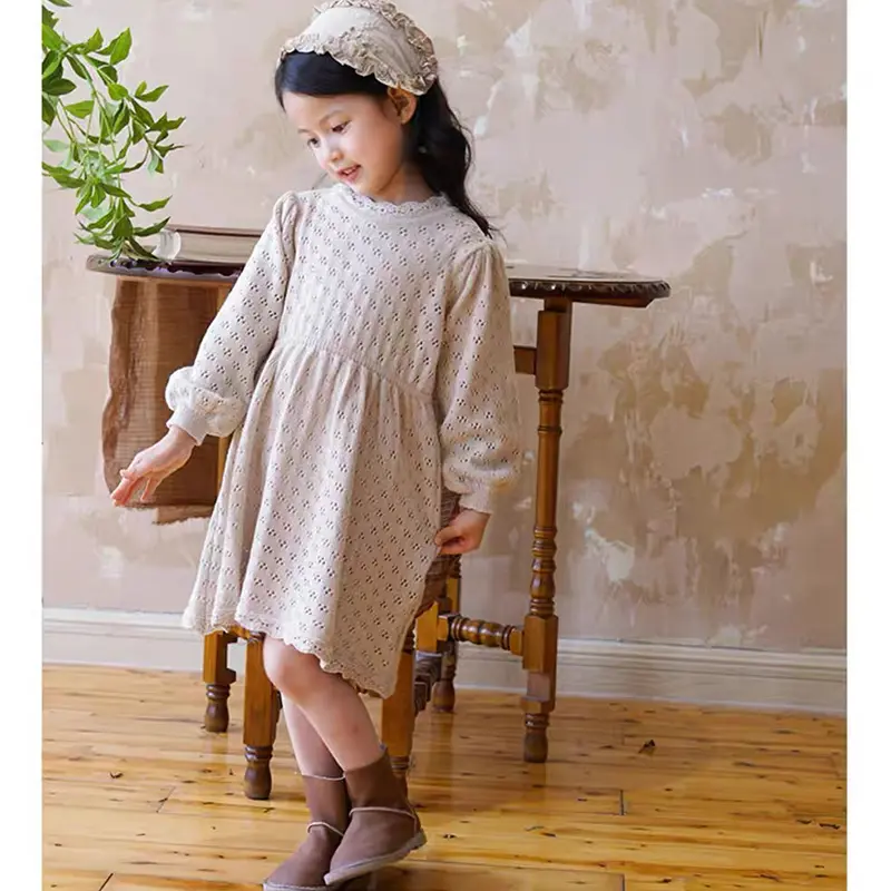 Baby Girls Hollow Out Knitting Dresses Toddler Girl Winter Knit Dress Beautiful Vintage Style Child Full Sleeve Girl Costume