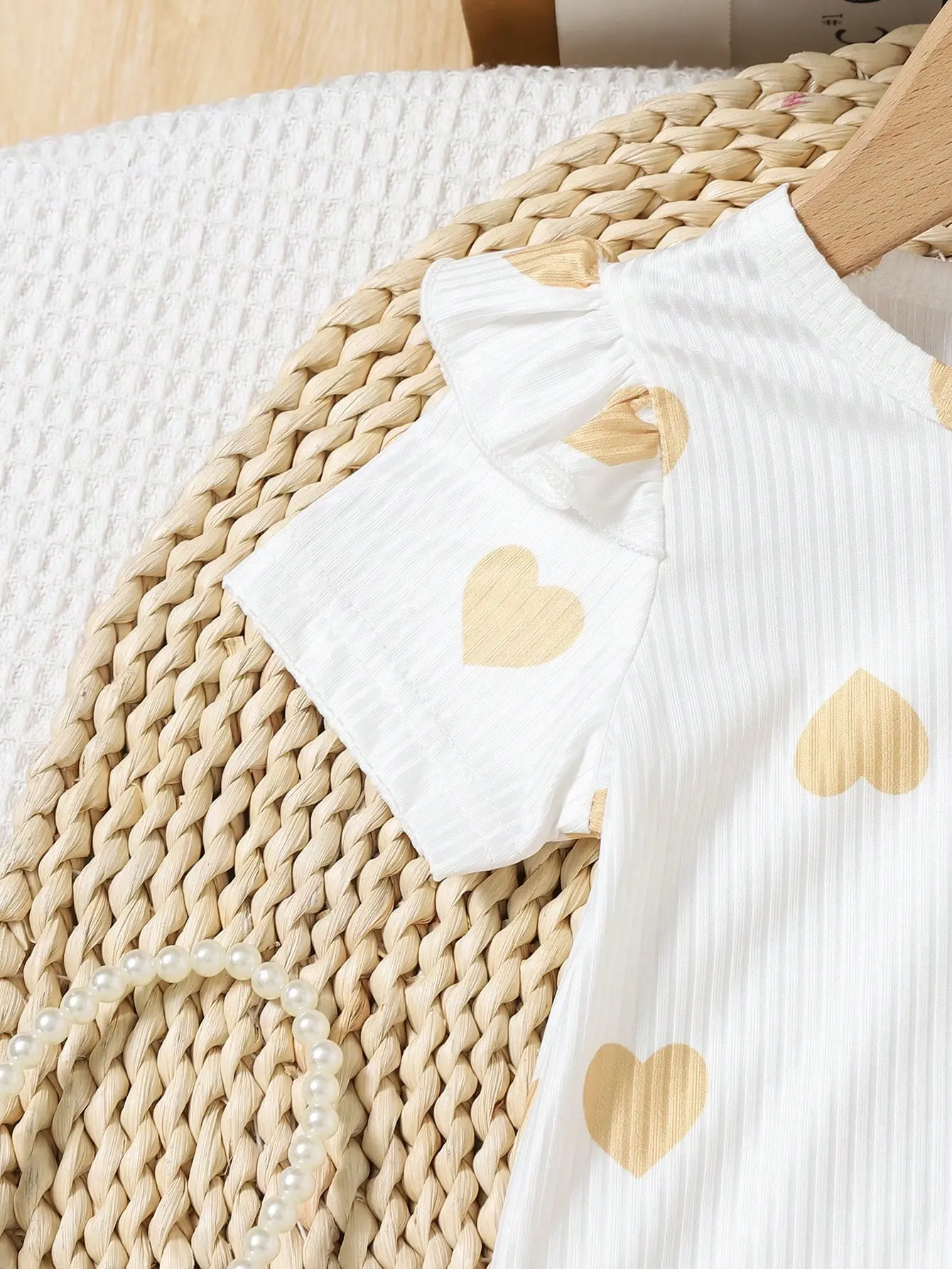 2025 Summer New Sweet Lovely Holiday Out Yellow Love Print Flying Sleeve Short Sleeve Gold Leather Skirt Bow Decoration Set