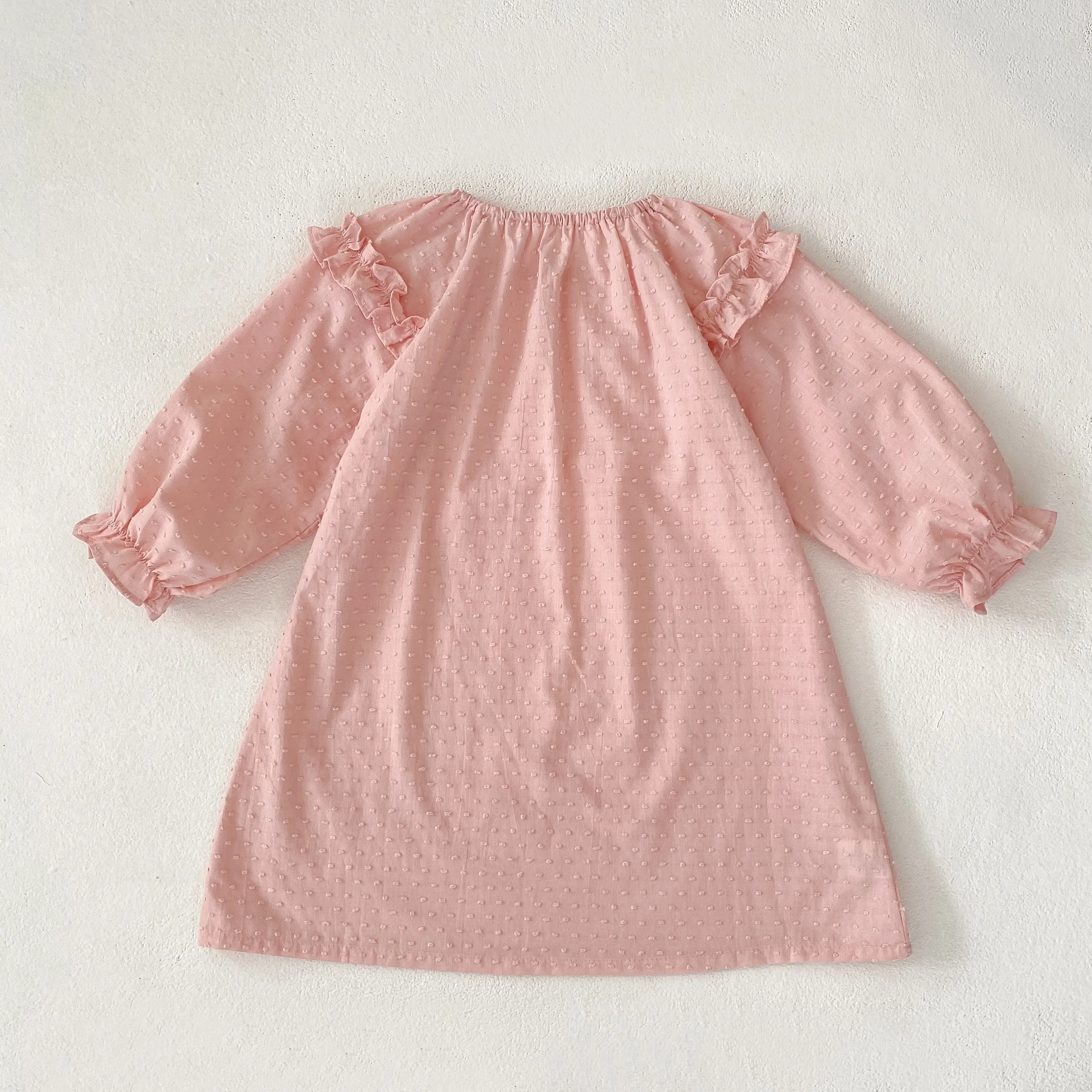New autumn baby clothing for 0-3 years old, fashionable pink delicate bubble sleeve dress for girls,