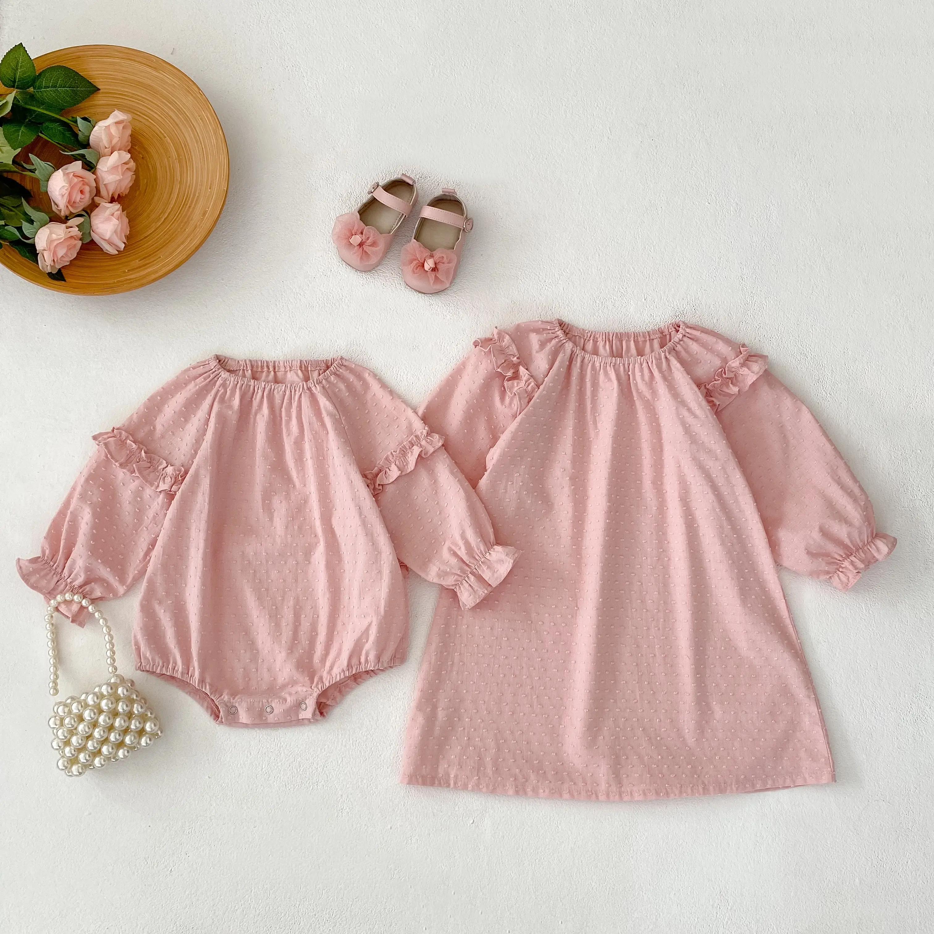 Autumn new 0-3 year old baby clothing, fashionable baby girl pink jumpsuit, exquisite bubble sleeves