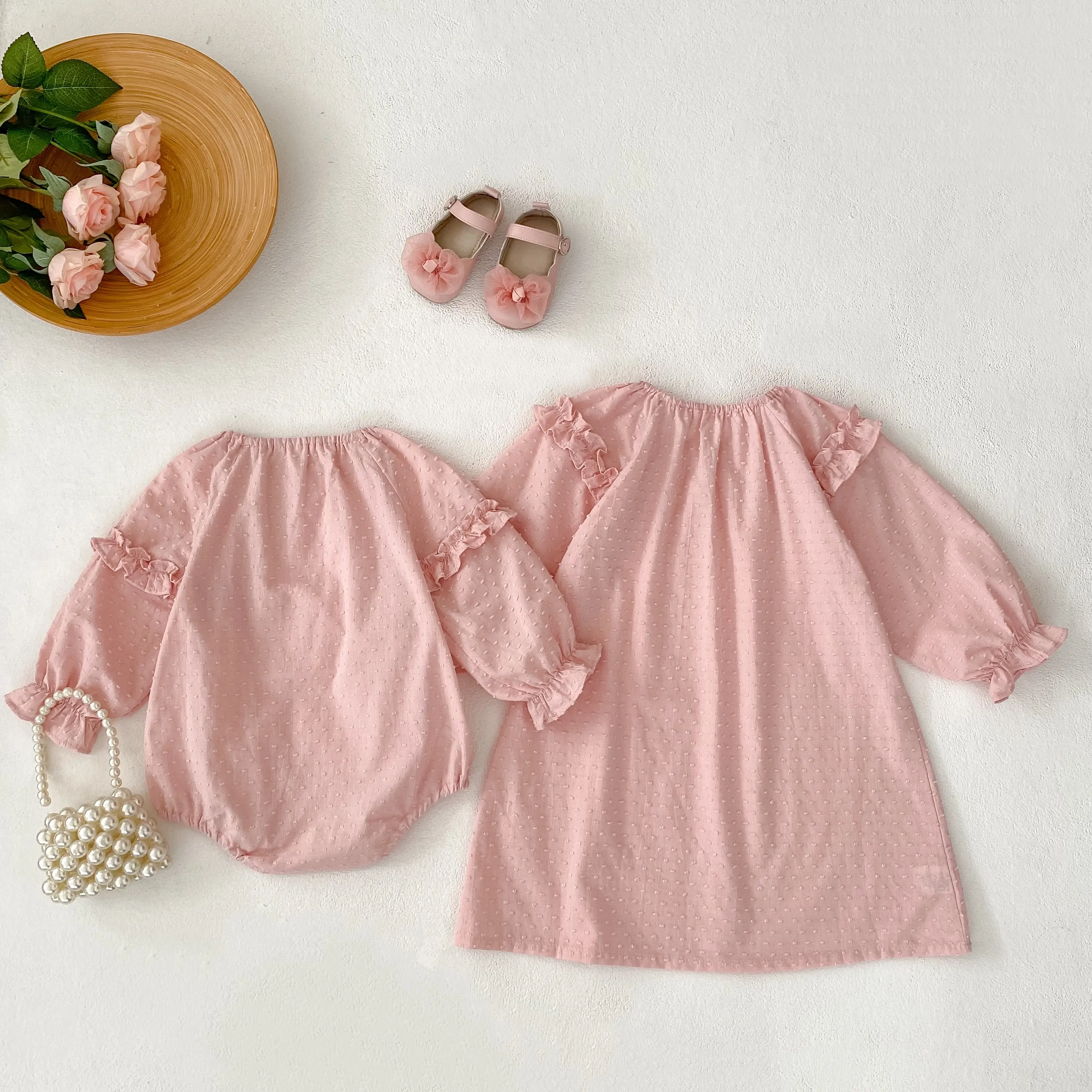 Autumn new 0-3 year old baby clothing, fashionable baby girl pink jumpsuit, exquisite bubble sleeves