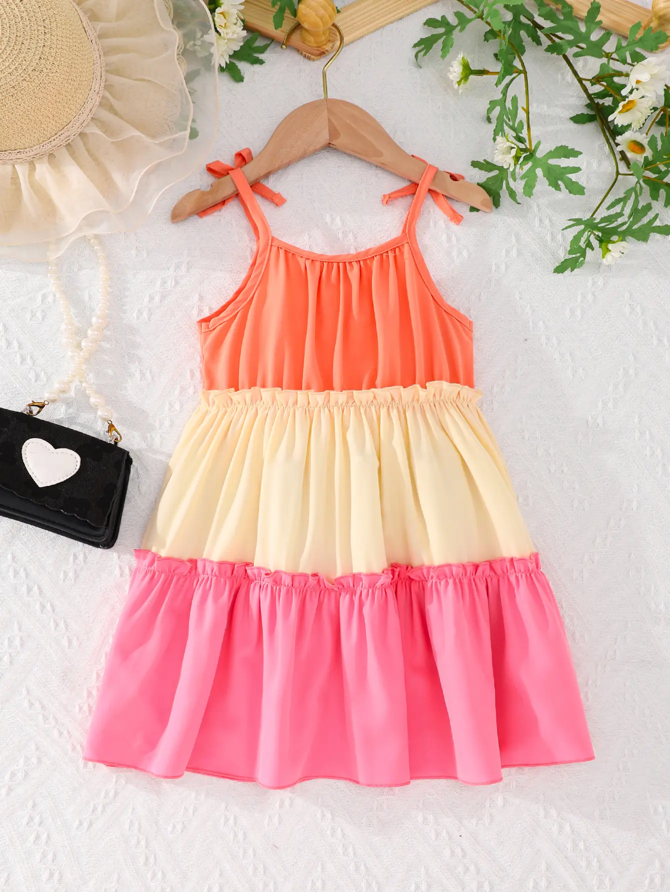 Summer New Girls Dress Casual Wear With Contrasting Color Slip Dress Holiday Beach Tour Long Dress Soft Cool And Comfortable