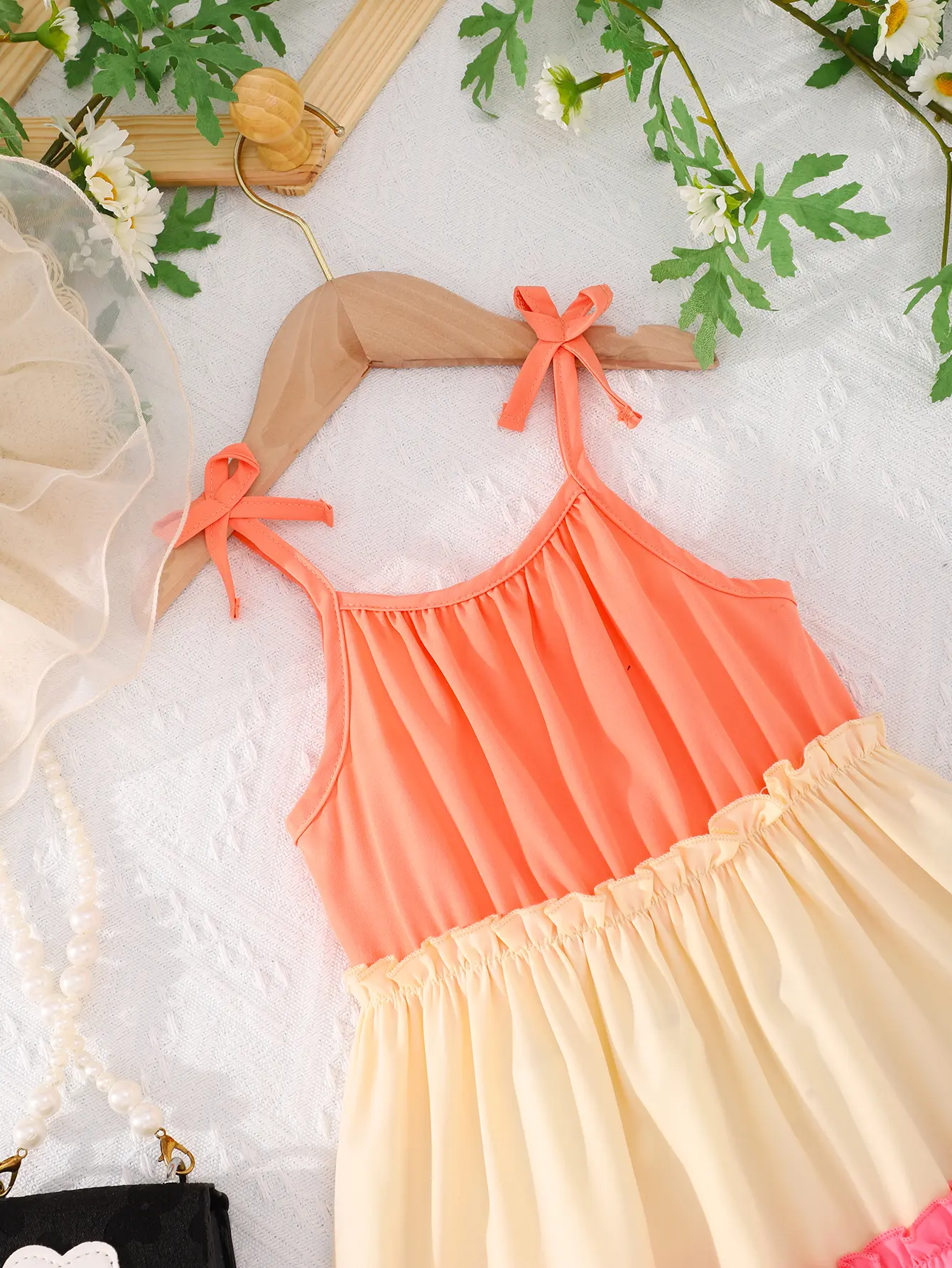 Summer New Girls Dress Casual Wear With Contrasting Color Slip Dress Holiday Beach Tour Long Dress Soft Cool And Comfortable