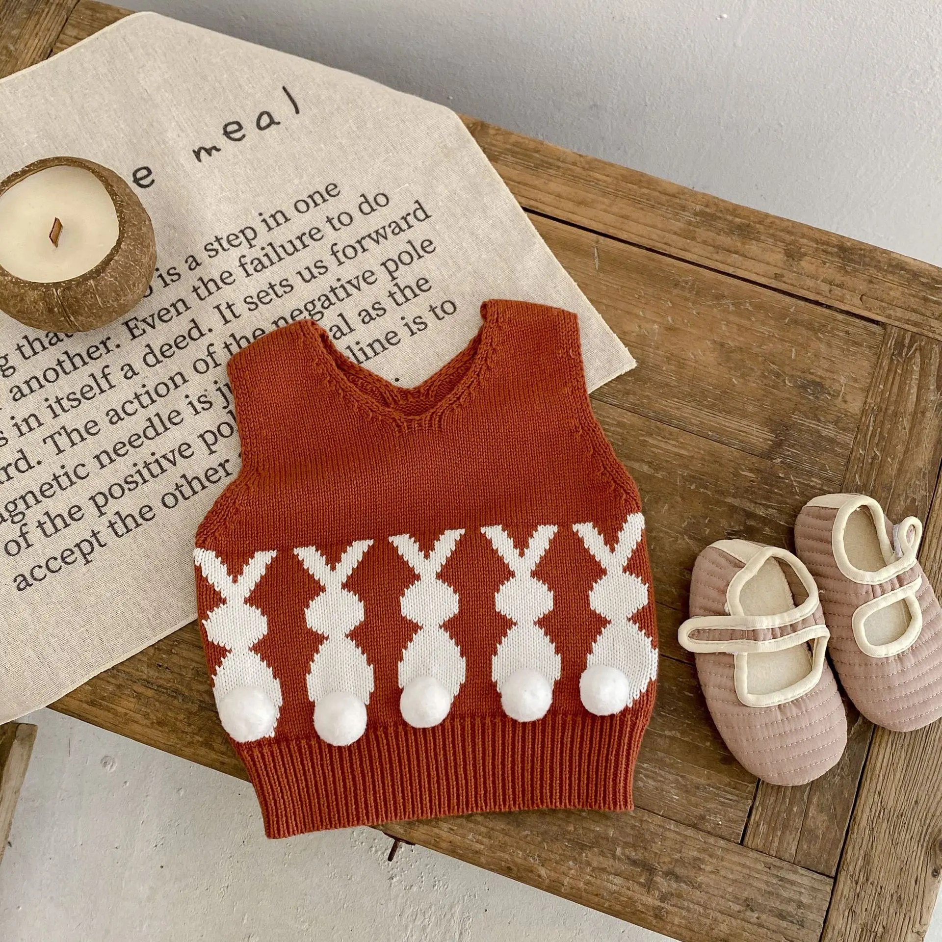 Spring and Autumn New Fashion Single Piece Knitted Vest for Infants and Young Children 0-3 Year Old Baby Girl Cute Rabbit Jacqua