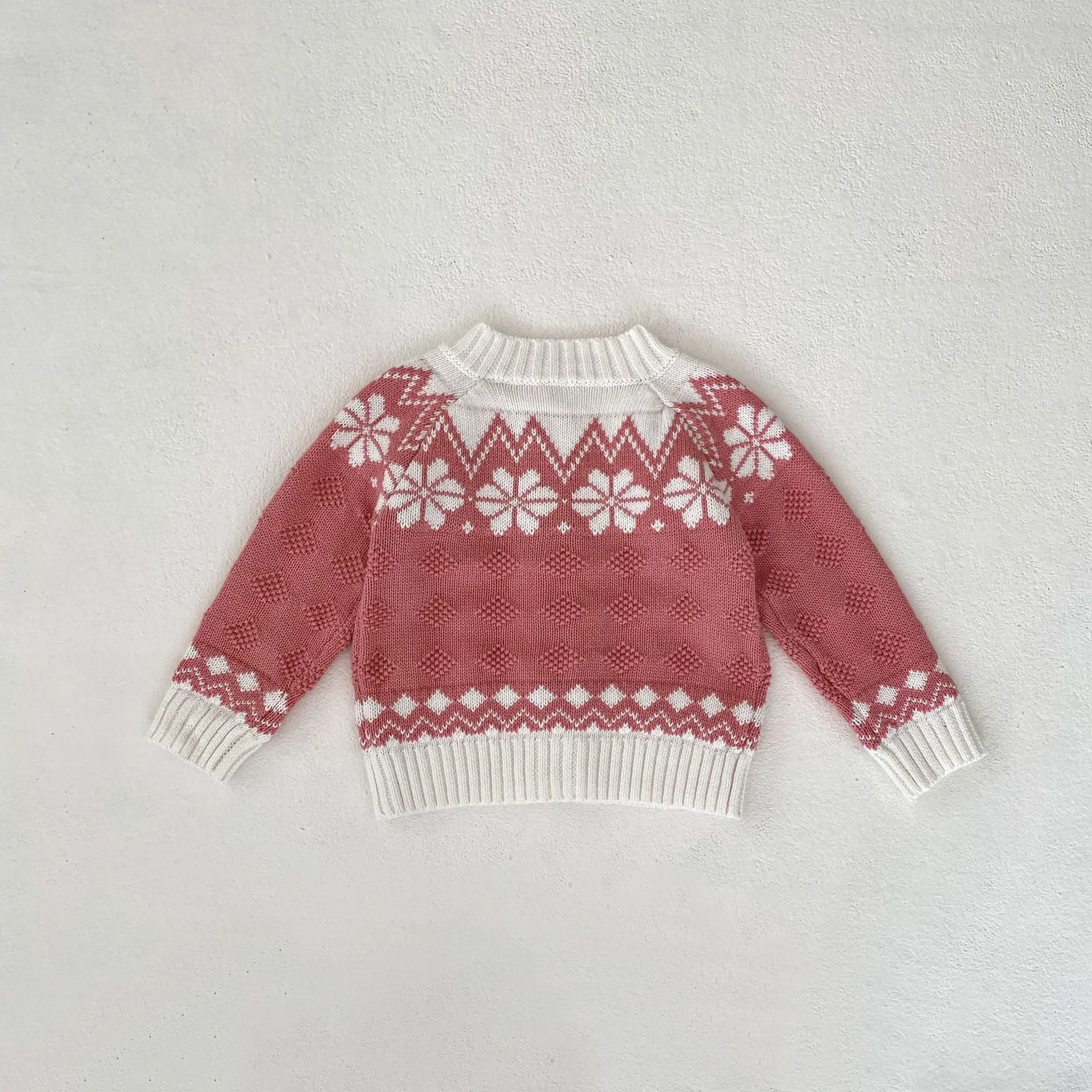 Spring and Autumn New Fashion Versatile Sweater Coat for Infants and Girls Snowflake Diamond Jacquard Knitted Coat