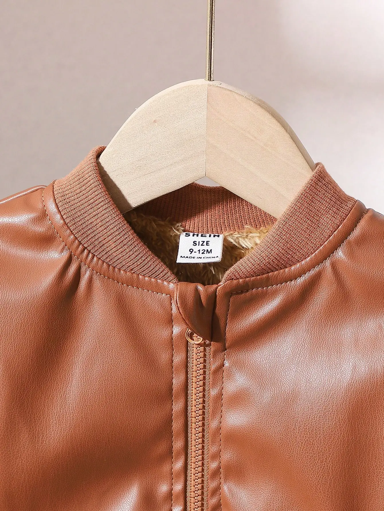 Autumn And Winter Baby Boy Street Style Leather Jacket Fashionable Coffee Brown Warm Soft And Fleece Coat