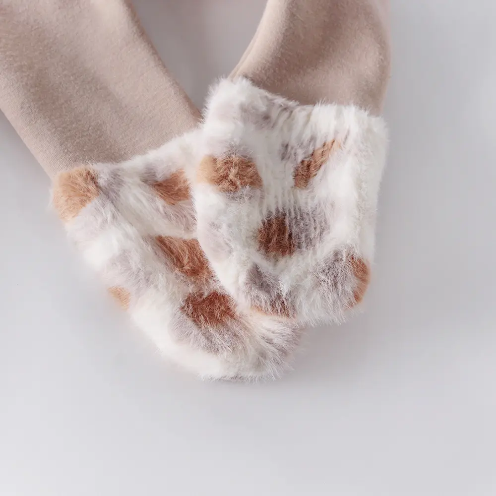 New autumn and winter baby clothing for 0-3 years old, cute baby leopard print ankle socks, thick and fluffy pants