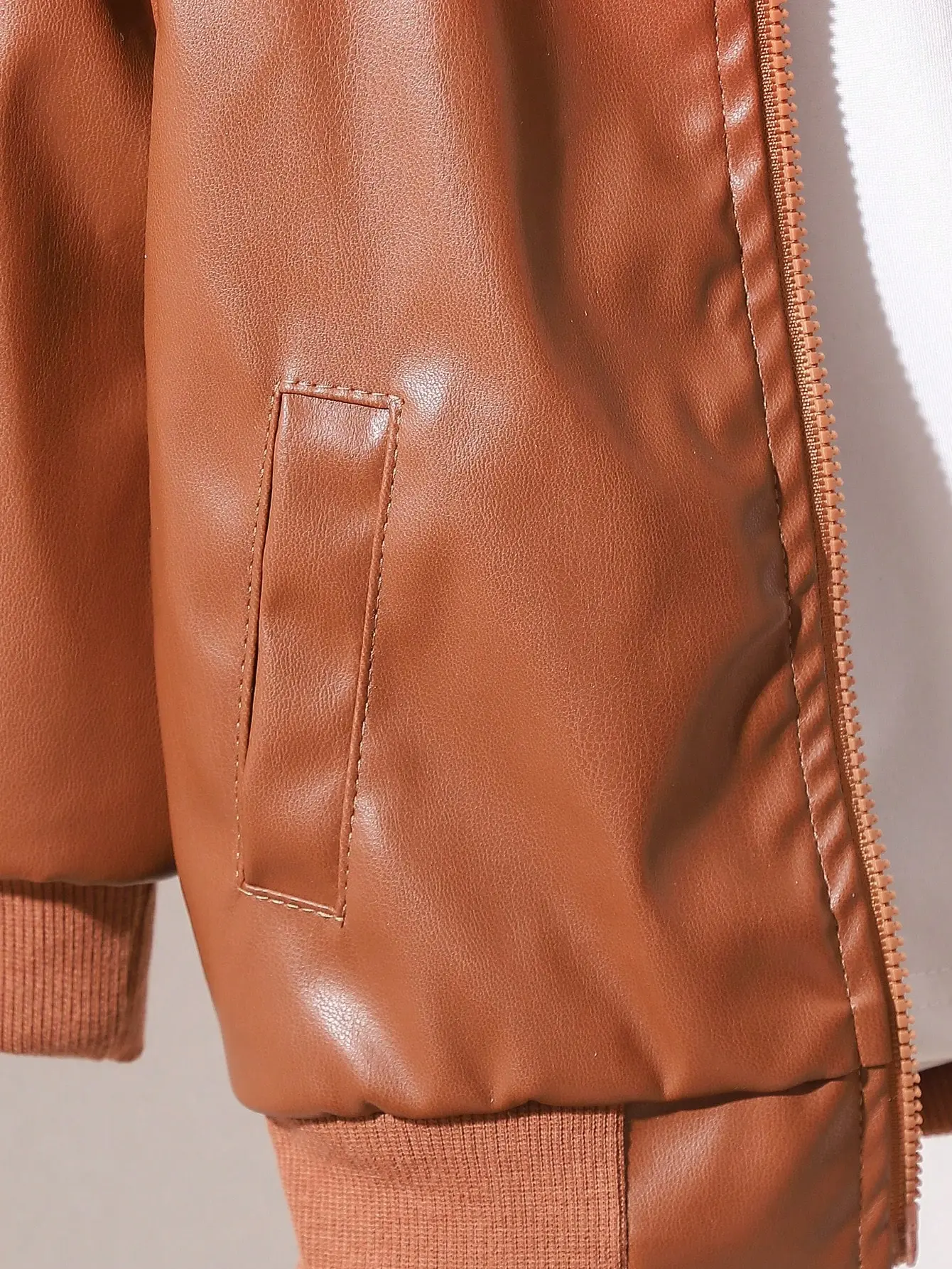 Autumn And Winter Baby Boy Street Style Leather Jacket Fashionable Coffee Brown Warm Soft And Fleece Coat