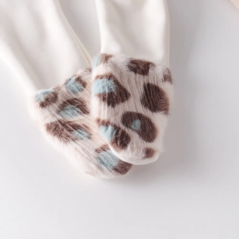 New autumn and winter baby clothing for 0-3 years old, cute baby leopard print ankle socks, thick and fluffy pants