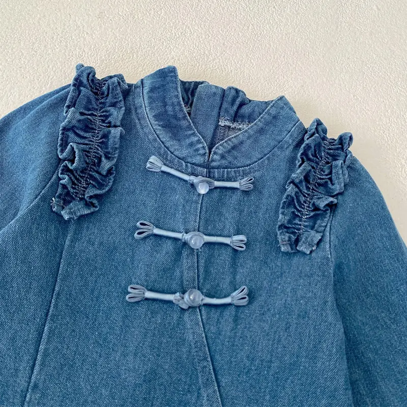 New autumn baby clothing, 0-6 year old female baby, denim cheongsam dress