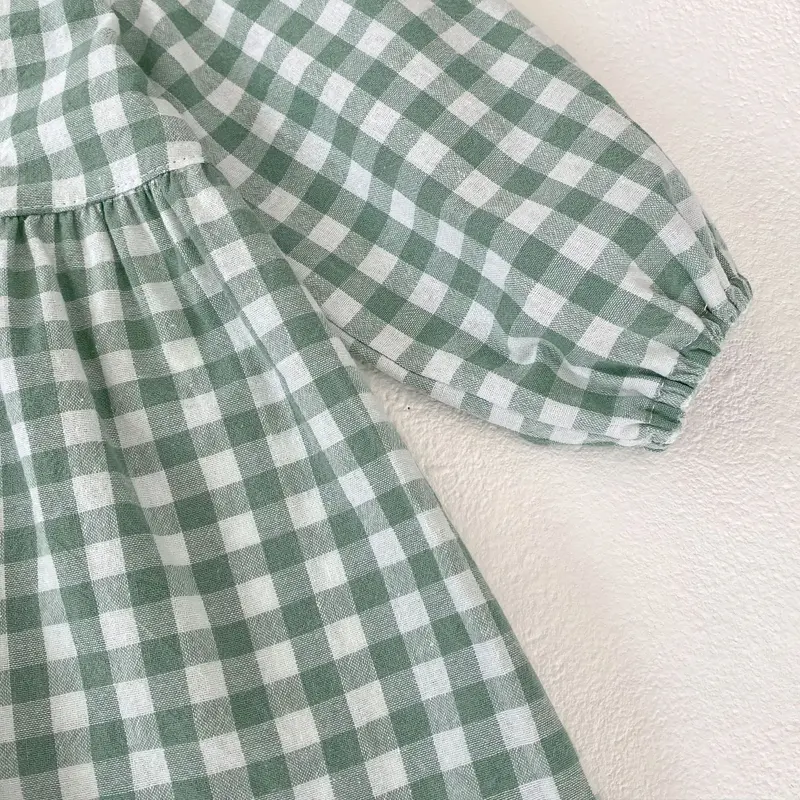 Autumn new baby clothing, 0-3 year old girls, magpie embroidered doll collar plaid long sleeved sweet dress dress