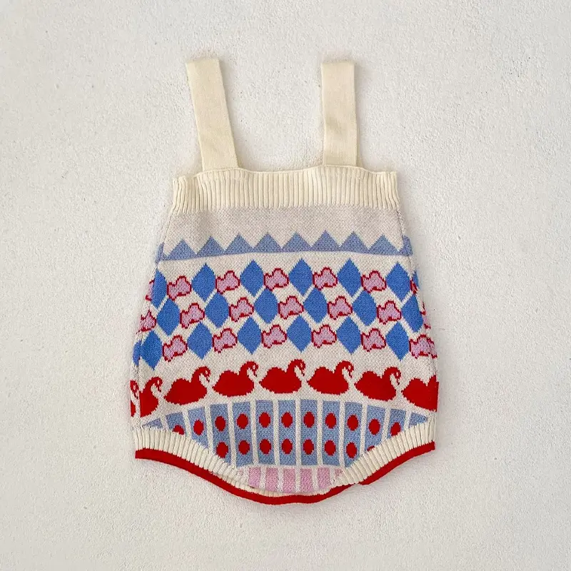 New autumn baby clothing, 0-3 year old female baby goose jacquard knitted sweater jumpsuit