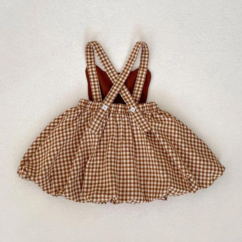 Autumn New Baby Clothing, 0-5 Year Old Female Baby, fashionable and versatile embroidered checkered suspender dress
