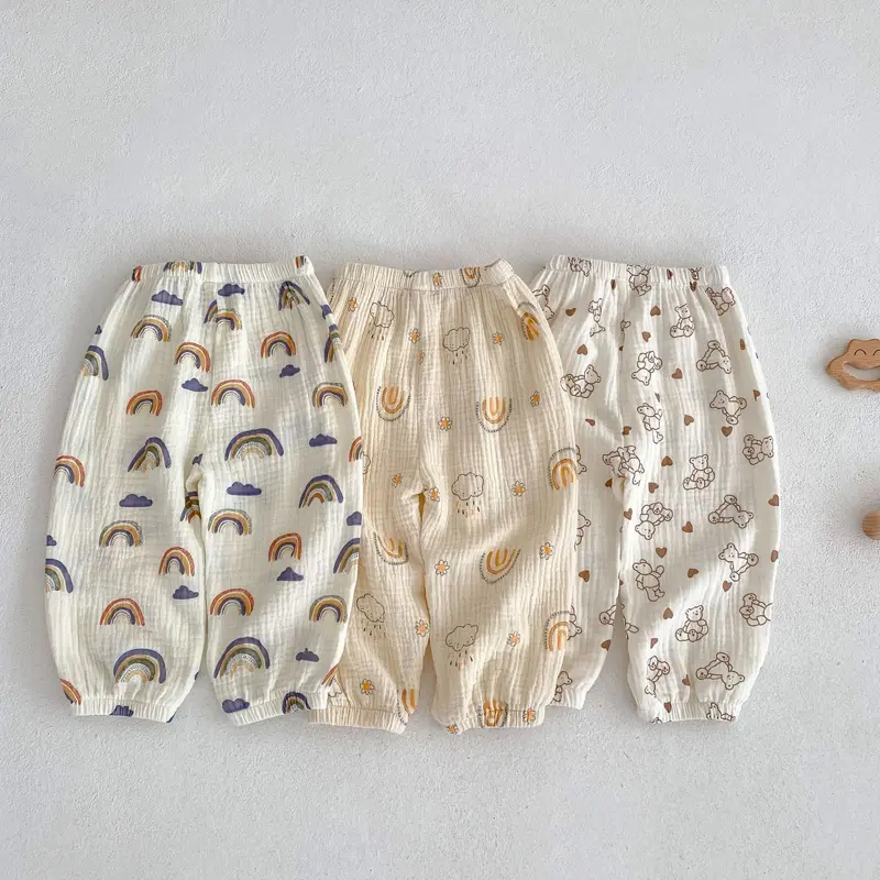 New summer baby clothing, rainbow cute long pants for babies aged 0-3, versatile mosquito repellent pants