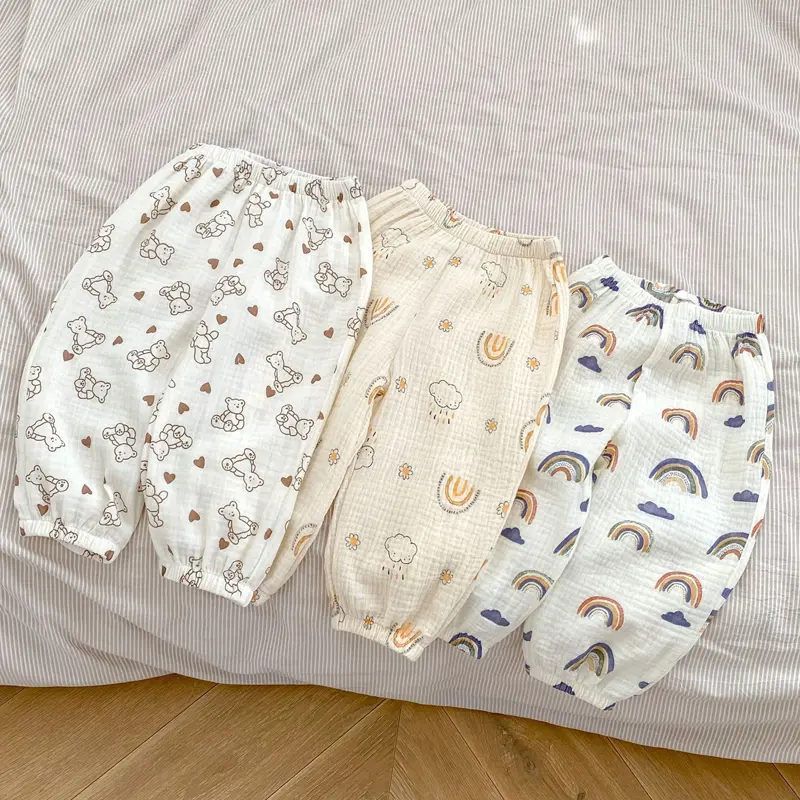 New summer baby clothing, rainbow cute long pants for babies aged 0-3, versatile mosquito repellent pants