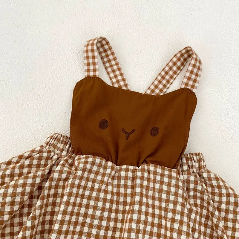 Autumn New Baby Clothing, 0-5 Year Old Female Baby, fashionable and versatile embroidered checkered suspender dress