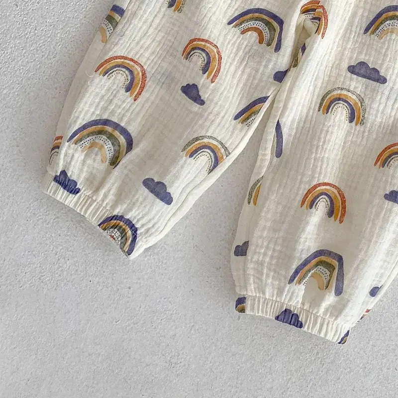 New summer baby clothing, rainbow cute long pants for babies aged 0-3, versatile mosquito repellent pants
