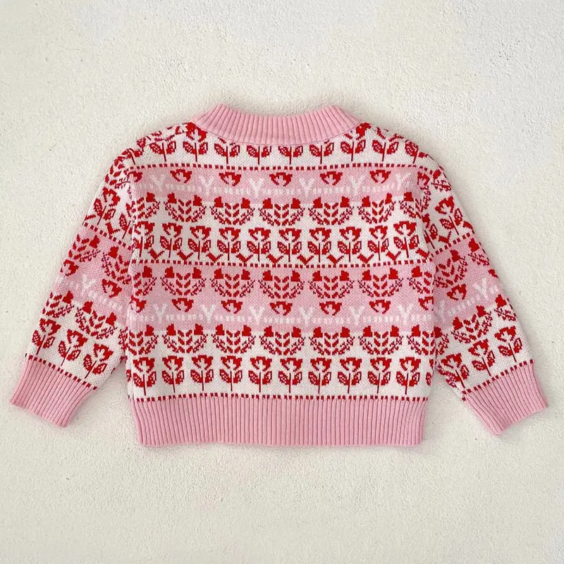 New autumn baby clothing, flower jacquard knitted sweater jacket for 0-3 year old female babies