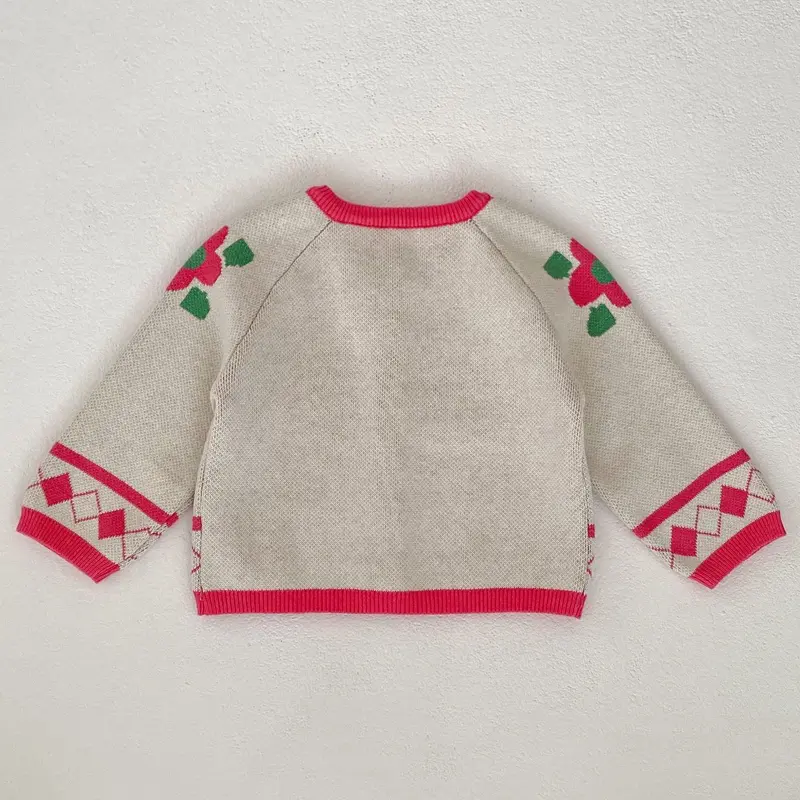 Spring and Autumn New Baby Clothing, 0-3 Year Old Female Baby, House Flower Jacquard Knitted Sweater