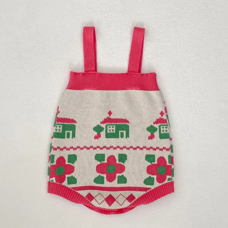 Spring and Autumn New Baby Clothing, 0-3 Year Old Female Baby, House Flower Jacquard Knitted Sweater jumpsuit, Crawler Clothing