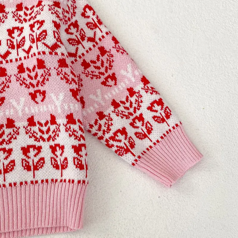 New autumn baby clothing, flower jacquard knitted sweater jacket for 0-3 year old female babies