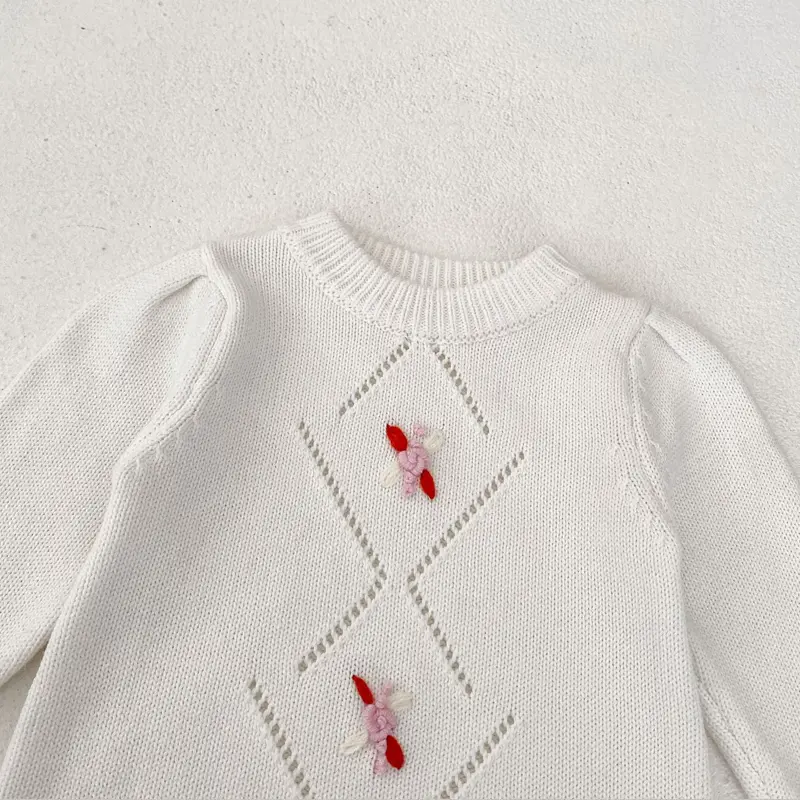 New autumn baby clothing, 0-3 year old female baby, embroidered hollow knitted sweater jumpsuit, crawling suit