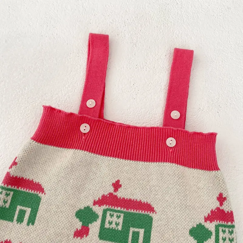 Spring and Autumn New Baby Clothing, 0-3 Year Old Female Baby, House Flower Jacquard Knitted Sweater jumpsuit, Crawler Clothing