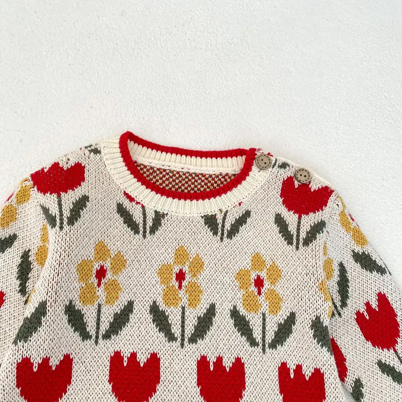 New autumn baby clothing, 0-3 year old female baby, pure cotton sweater, tulip knit, khaki, crawling clothes