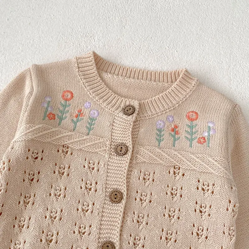 New autumn baby clothing, 0-3 year old girls, flower embroidered cotton cardigan jacket