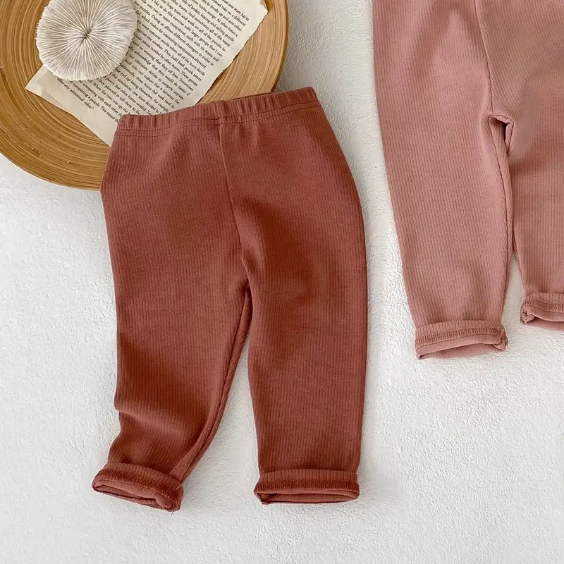 Autumn New Baby Pants, Girls' Pure Color Pattern Thread Versatile Cotton Mid Rise Underpants
