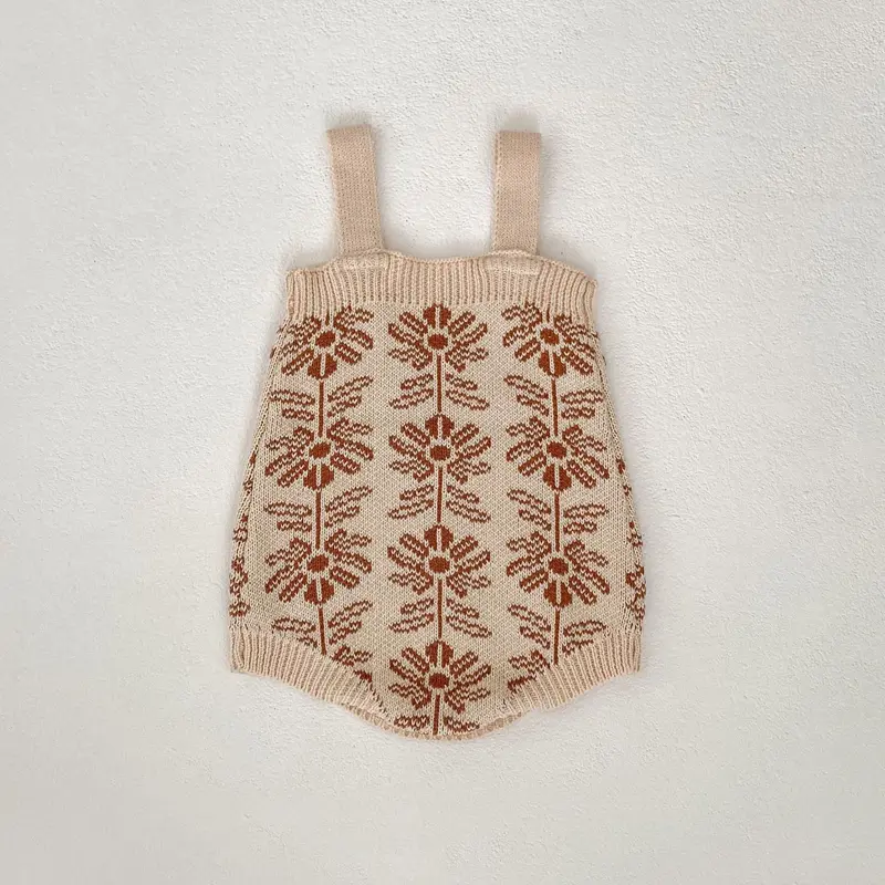 New autumn baby clothing, 0-3 year old female baby, small flower jacquard knitted sweater jumpsuit, crawling suit