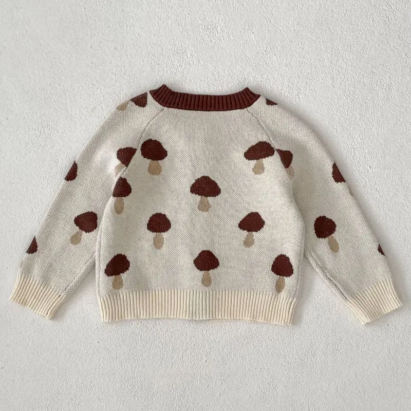New autumn baby clothing, 0-3 year old female baby, all cotton knitted sweater mushroom jacquard