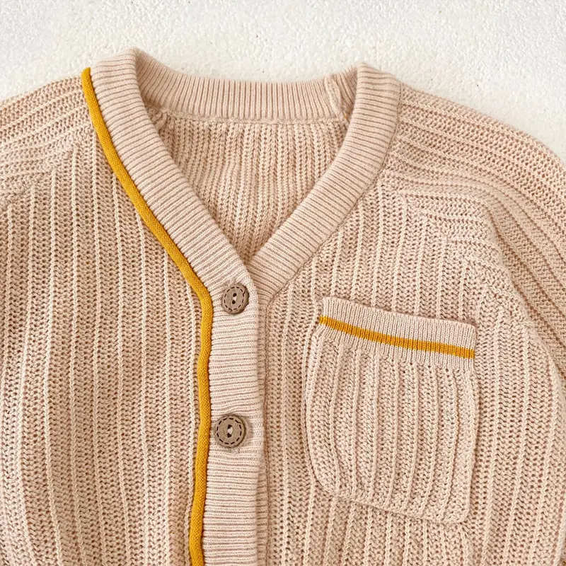 Autumn new baby clothing, 0-3 year old female baby waist cinched sweater jacket V-neck knitted cardigan