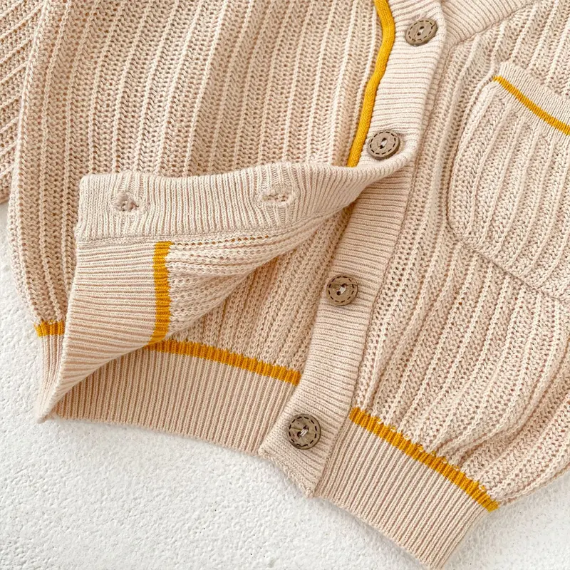 Autumn new baby clothing, 0-3 year old female baby waist cinched sweater jacket V-neck knitted cardigan