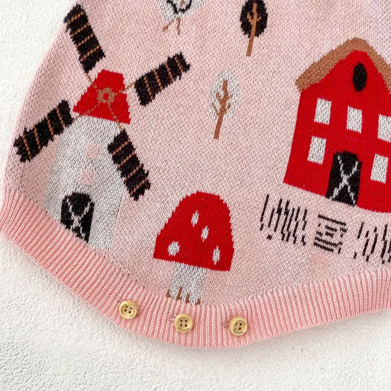 New autumn baby clothing, 0-3 year old female baby, windmill jacquard knitted sweater jumpsuit, crawling suit