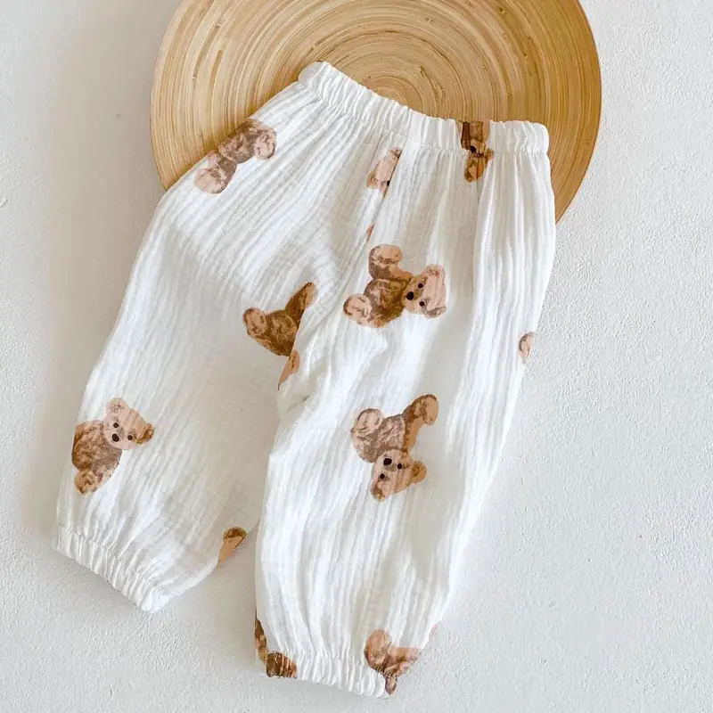 Summer New Baby Pants, Baby Cartoon Bear Cute Printed Cotton Pants Versatile Mosquito proof Pants
