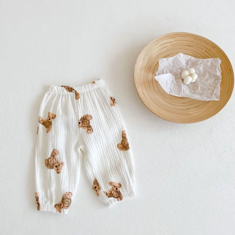 Summer New Baby Pants, Baby Cartoon Bear Cute Printed Cotton Pants Versatile Mosquito proof Pants
