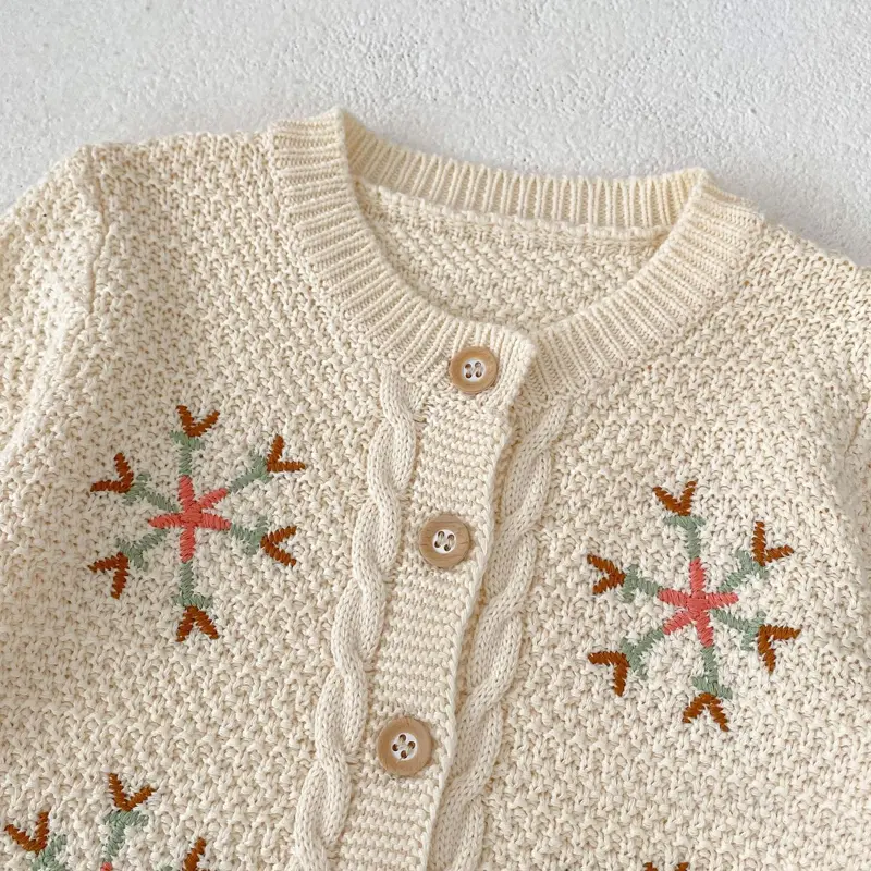 Autumn new baby clothing, 0-3 year old female baby colorful snowflake embroidered knitted sweater long sleeved jacket