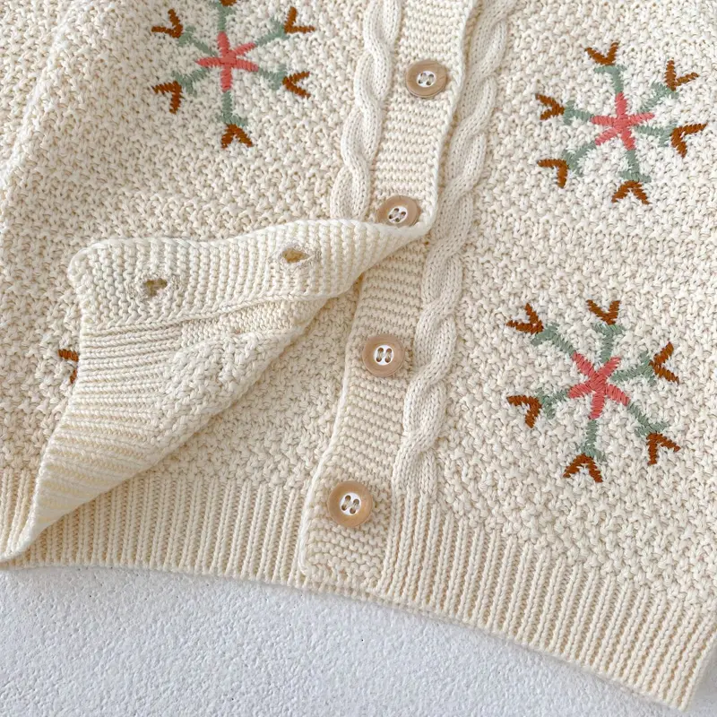 Autumn new baby clothing, 0-3 year old female baby colorful snowflake embroidered knitted sweater long sleeved jacket