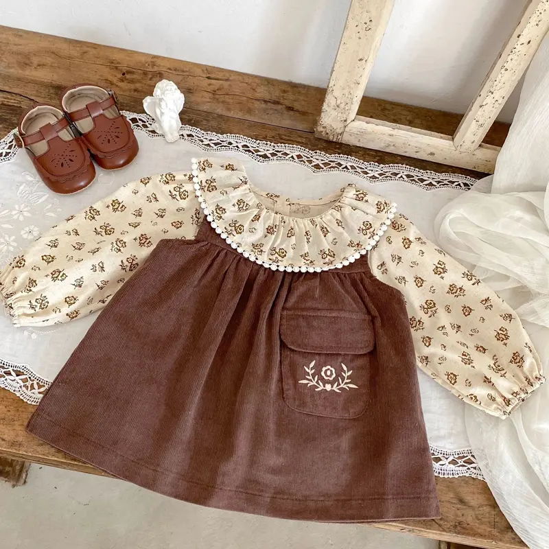 New autumn baby clothing, 0-5 year old female baby, corduroy fashionable versatile shoulder strap skirt