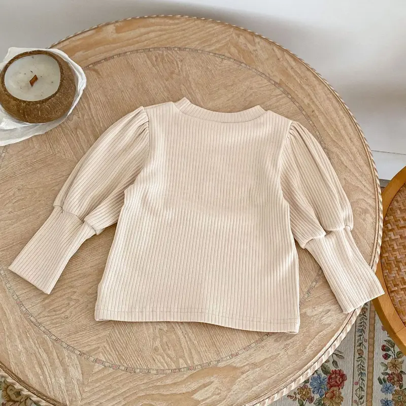 Autumn new baby clothing, 0-3 year old baby girl T-shirt with bow embroidery pit stripe top, girls' base shirt