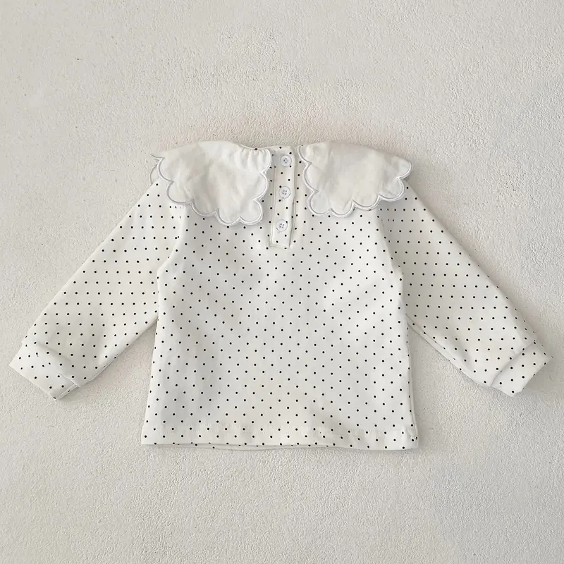 New autumn baby clothing, 0-3 year old female baby, embroidered big collar base T-shirt