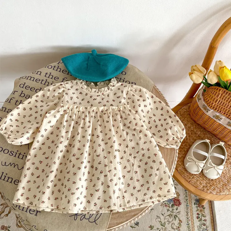 New autumn baby clothing, set of 2 pieces for girls aged 0-3, including apricot floral skirt and dark green leggings