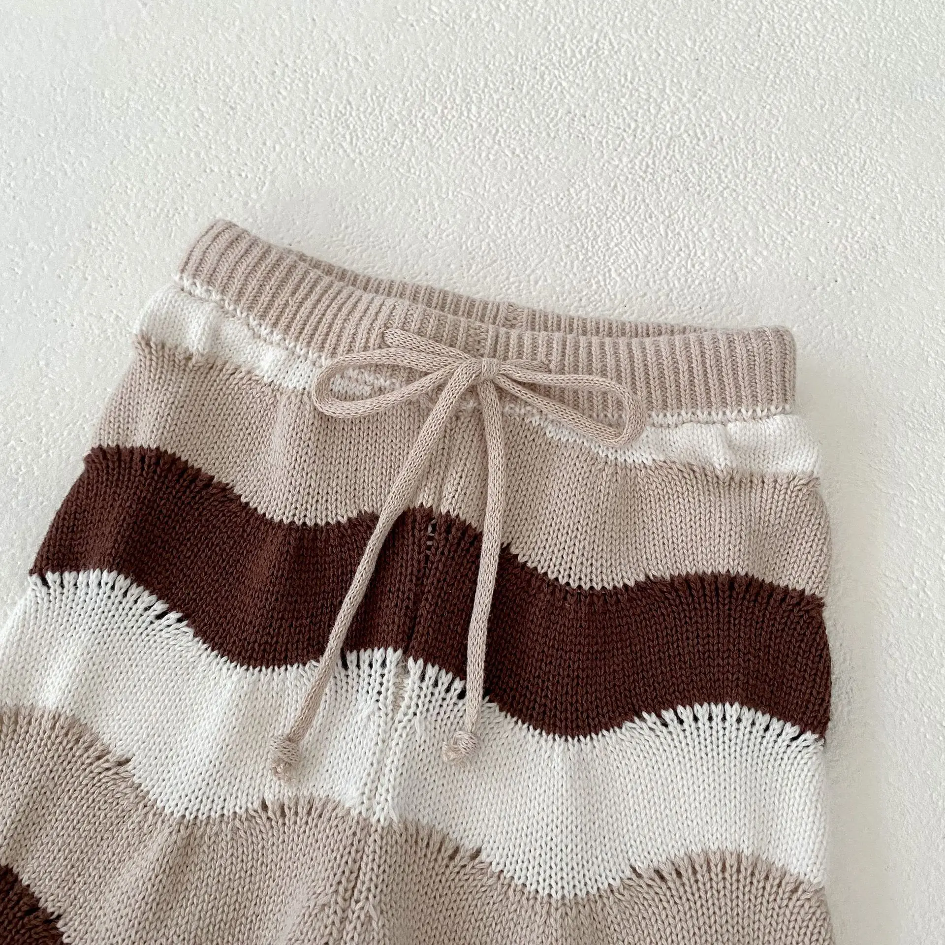 Instagram Spring and Autumn New Men's and Women's Sweater Set for Infants and Girls, Wave Contrast Stripe Knitted Top+Loose Pant