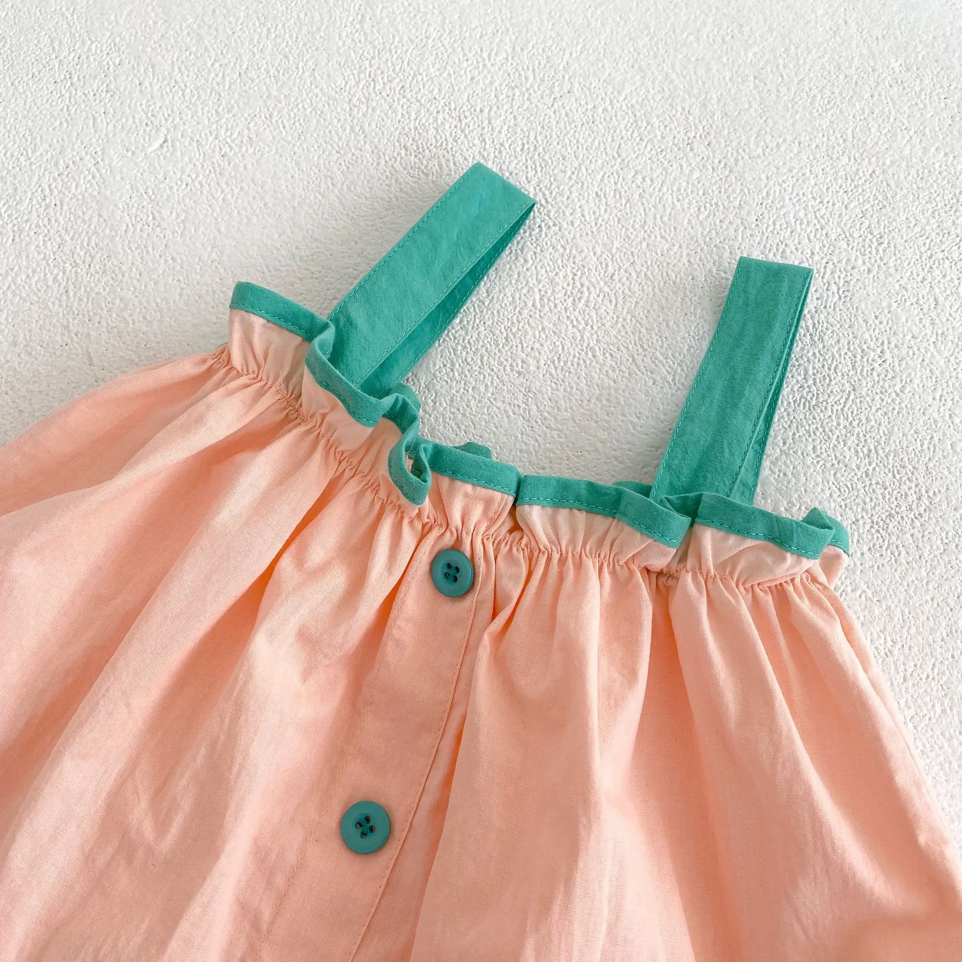 Summer New 0-3-year-old Girl Fashion Versatile Strap Set for Infants and Young Children Sleeveless Contrast Color Strap Top+Soli